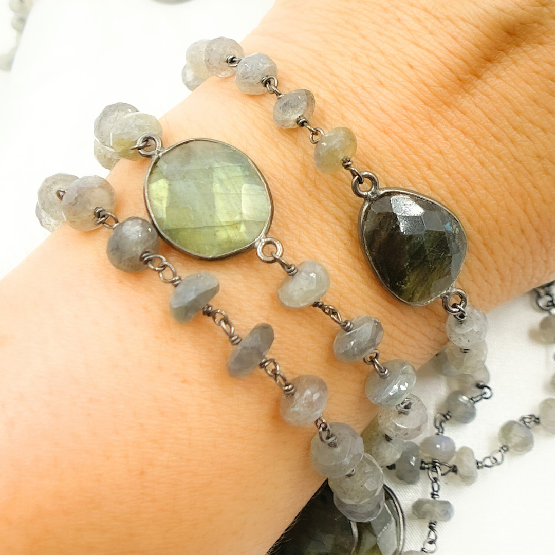 Labradorite Fancy Oxidized Wire Chain. LAB88