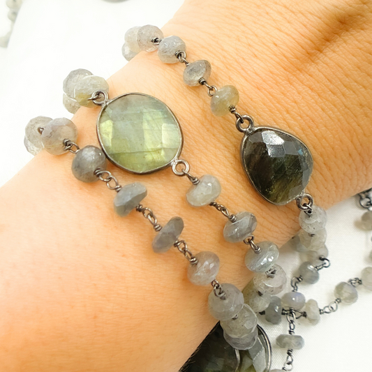 Labradorite Fancy Oxidized Wire Chain. LAB88