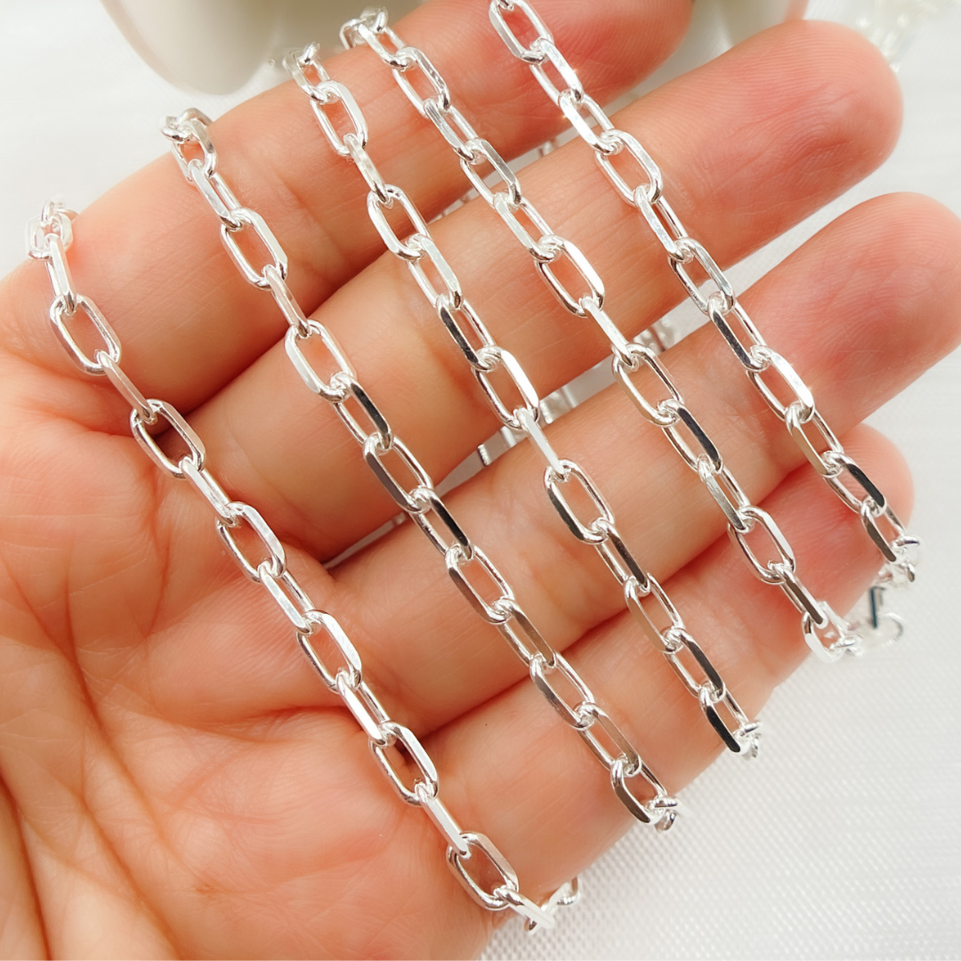 V183SS. Sterling Silver Diamond Cut Paperclip Link Chain