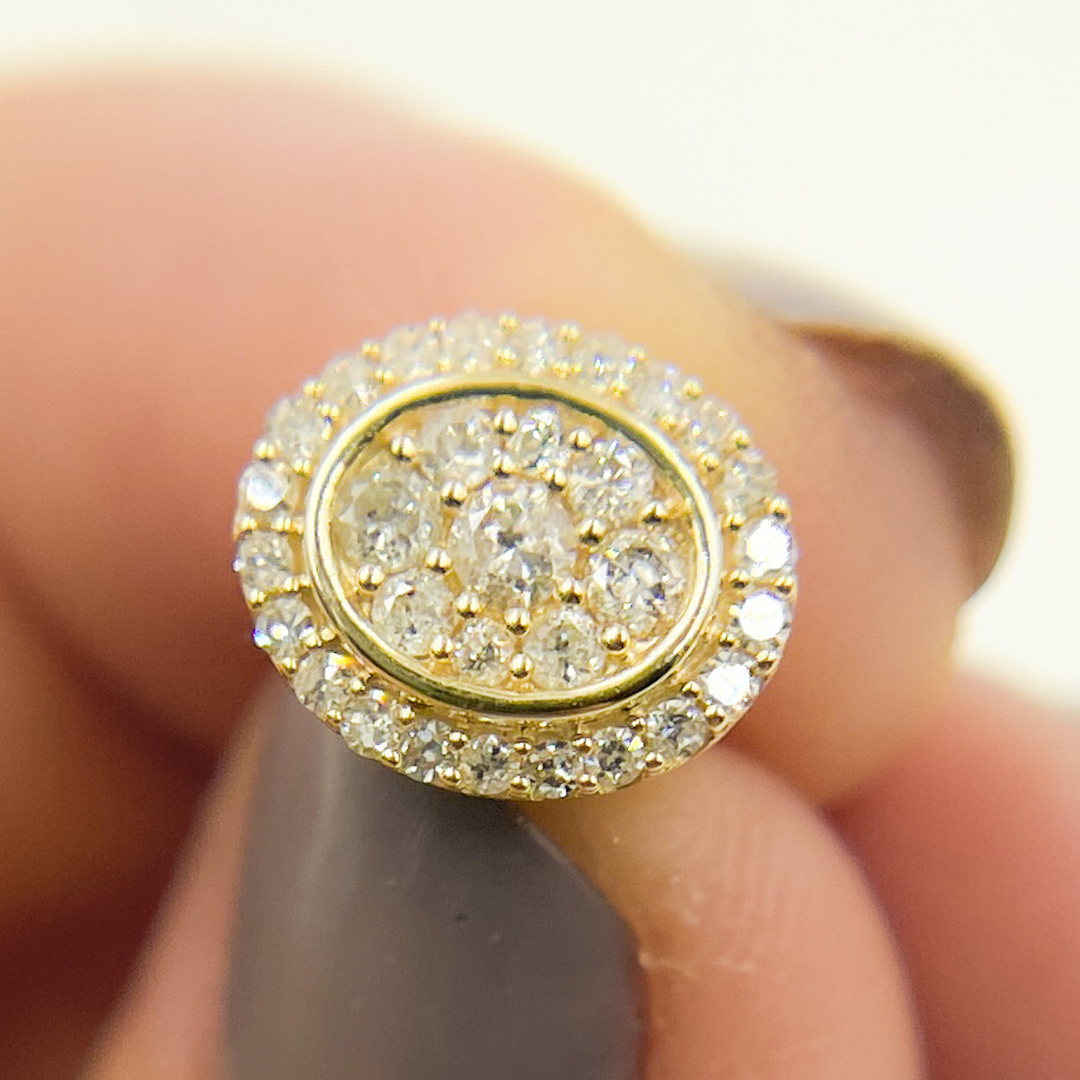 14K Solid Gold and Diamonds Oval Earrings. 