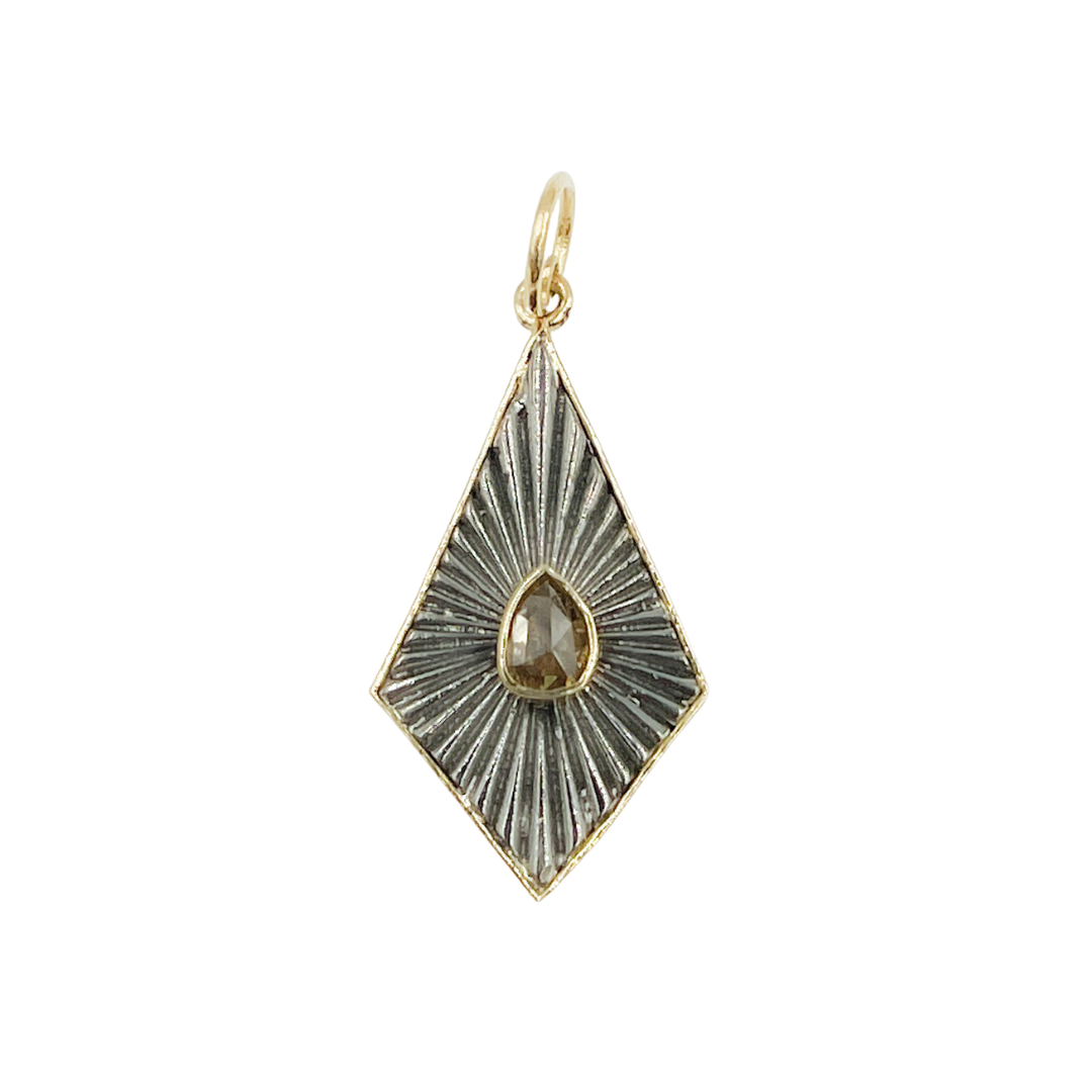 925 Sterling Silver Black Rhodium with Diamonds Diamond Shape Charm.
