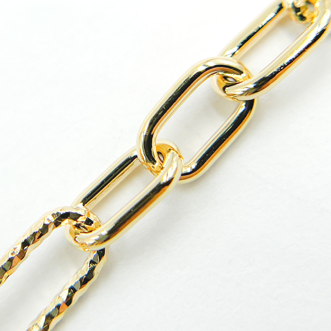 Sterling Silver Gold Plated Diamond Cut & 3 Smooth Links Paper Clip Chain
