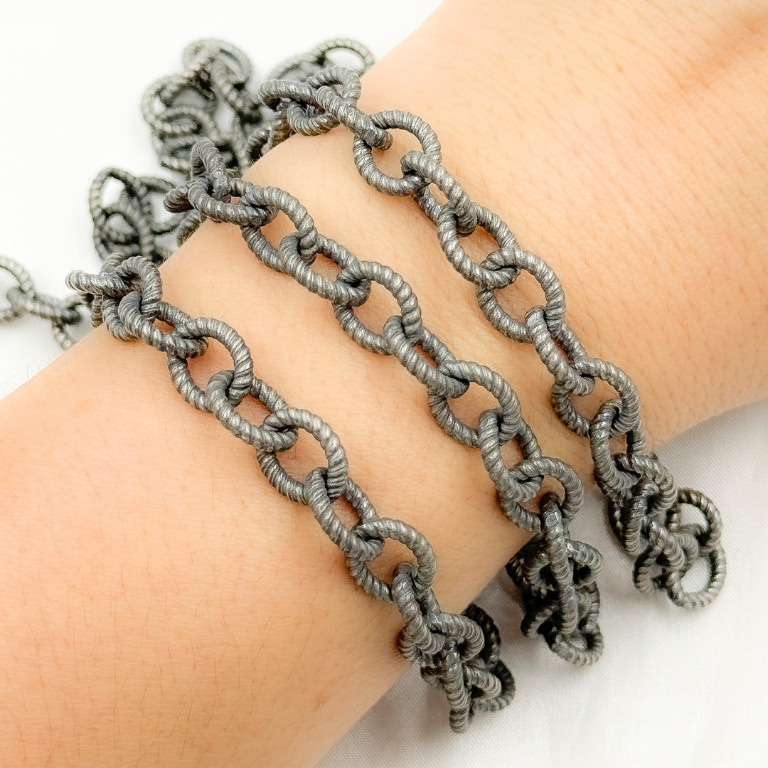 Oxidized 925 Sterling Silver Hammered Cable Chain. 217OX