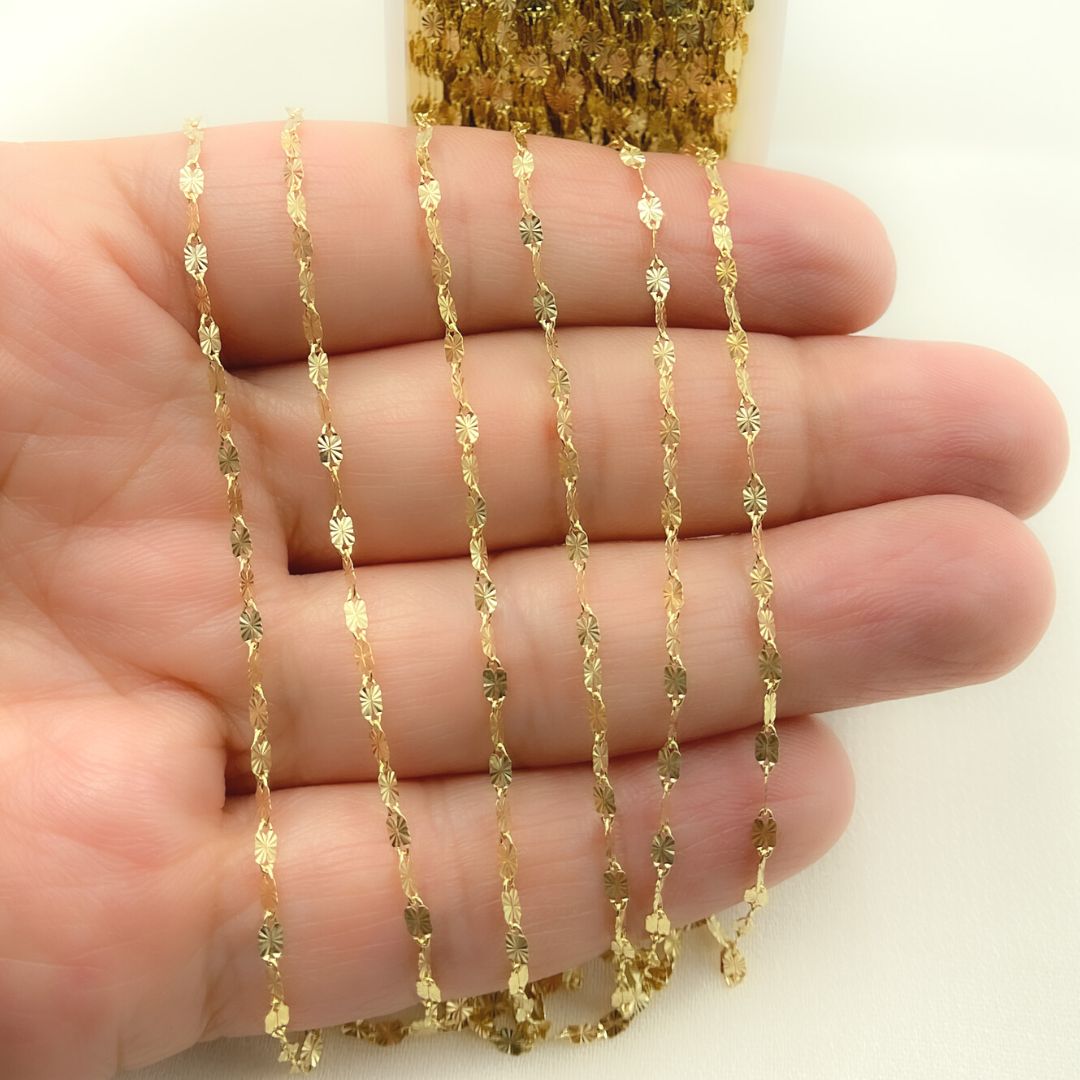 14k Solid Yellow Gold Diamond Cut Marina Chain