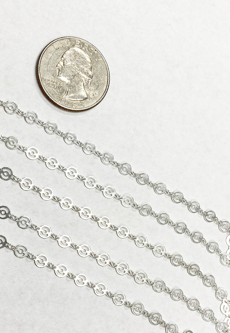 925 Sterling Silver Patterned Round Disc Chain. V15SS