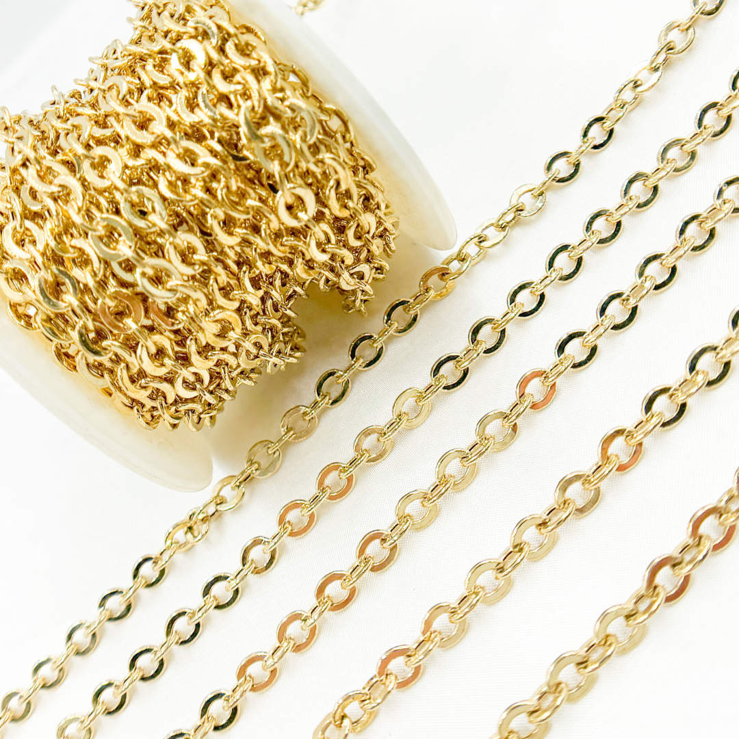 Gold Plated 925 Sterling Silver Hollow Oval Link Chain. V66GP