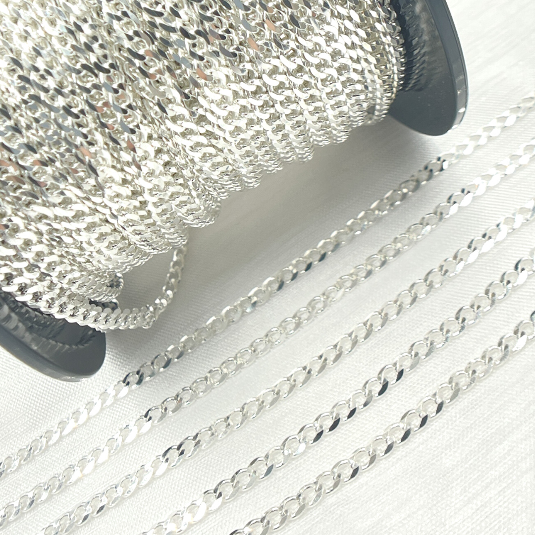 925 Sterling Silver Miami Flat Curb Link Chain