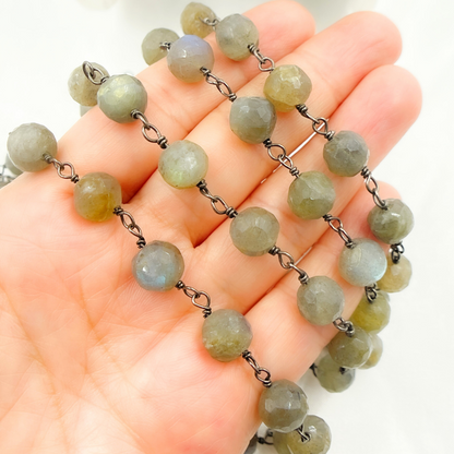Labradorite Round Shape Oxidized Wire Chain.