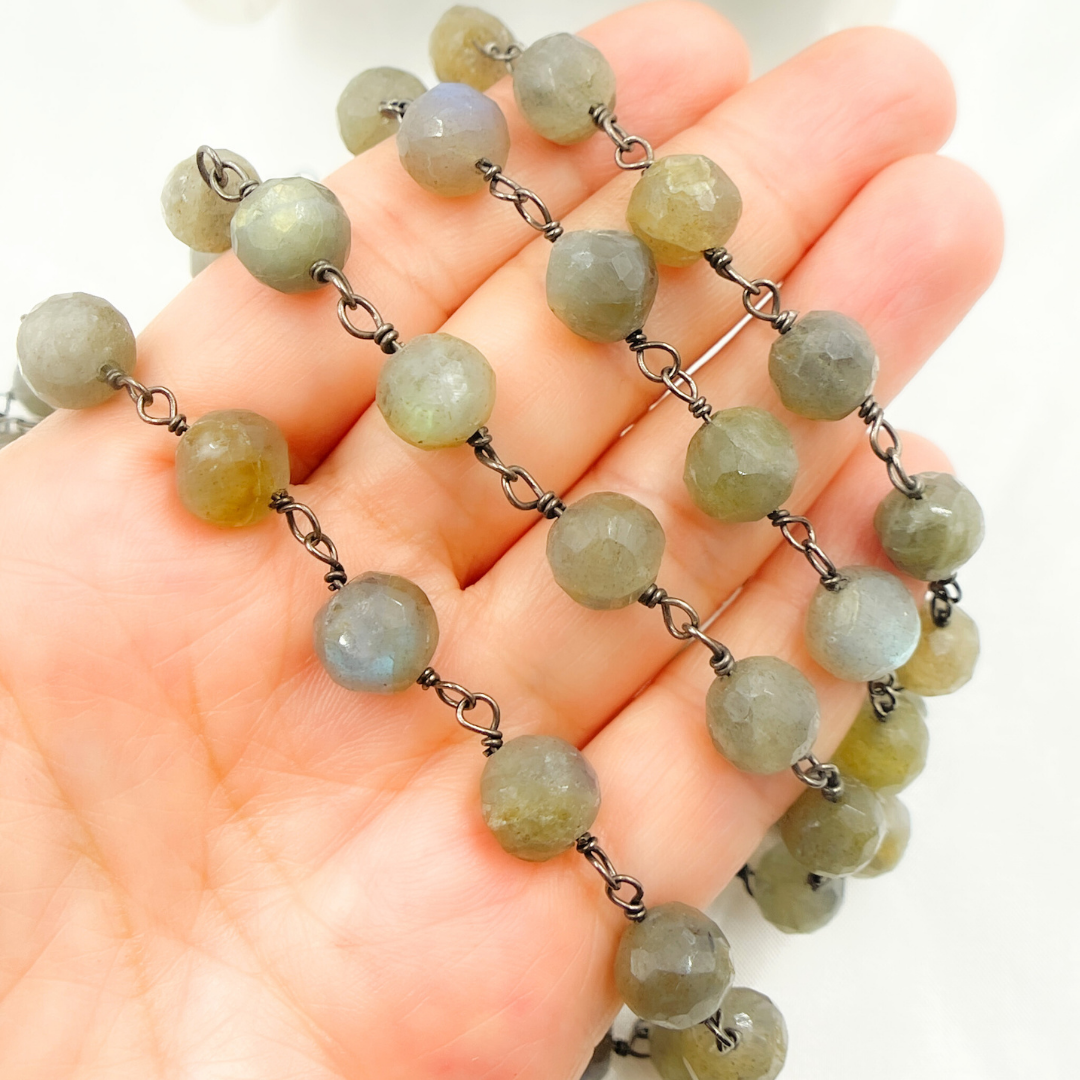 Labradorite Round Shape Oxidized Wire Chain. LAB99