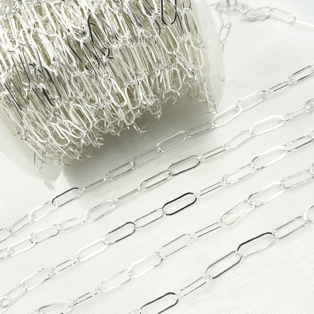 925 Sterling Silver Paperclip Flat Link Chain. 