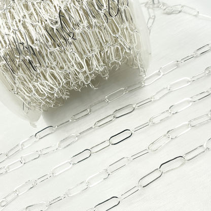 925 Sterling Silver Paperclip Flat Link Chain. 