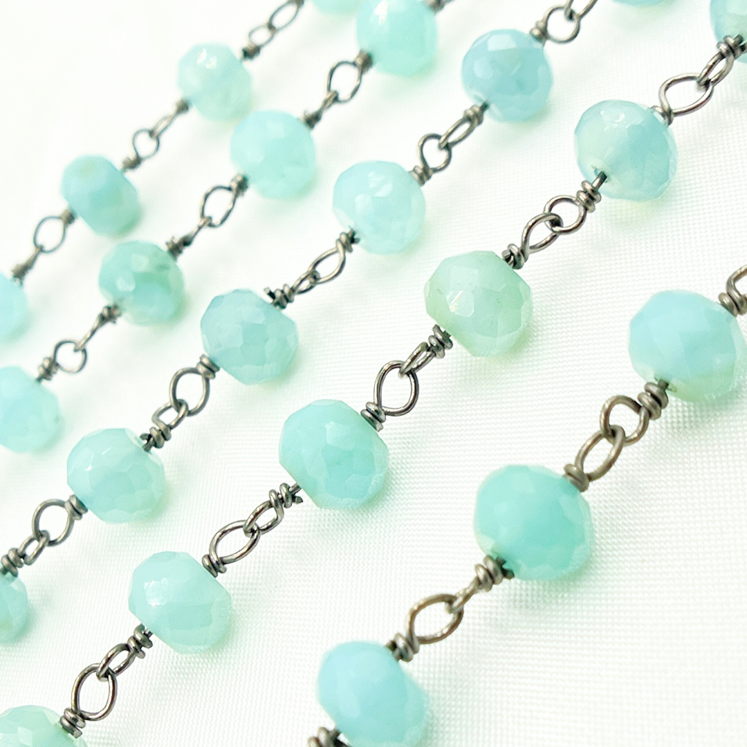 Blue Chalcedony Round Shape Oxidized Wire Chain. BCL1