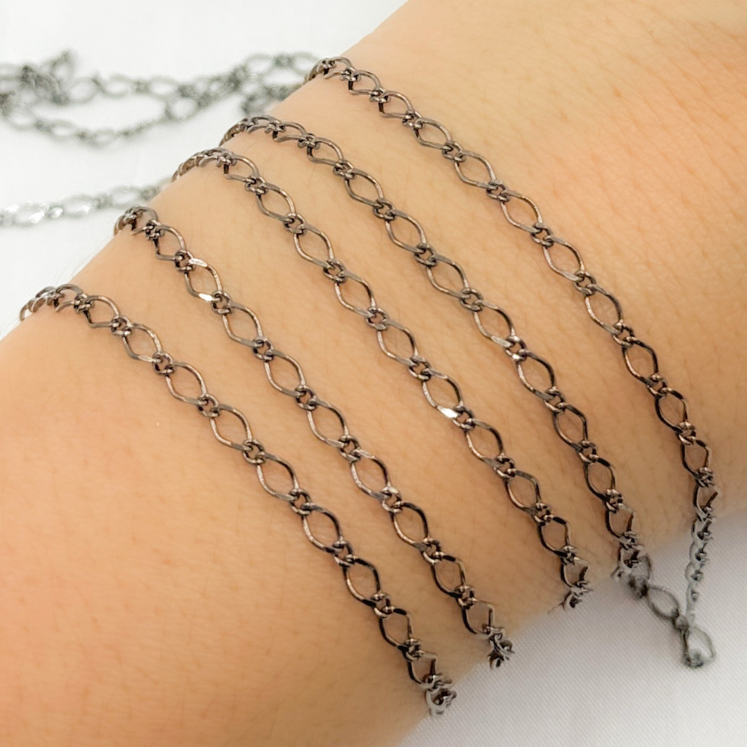 Oxidized 925 Sterling Silver Long & Short Link. V230BR