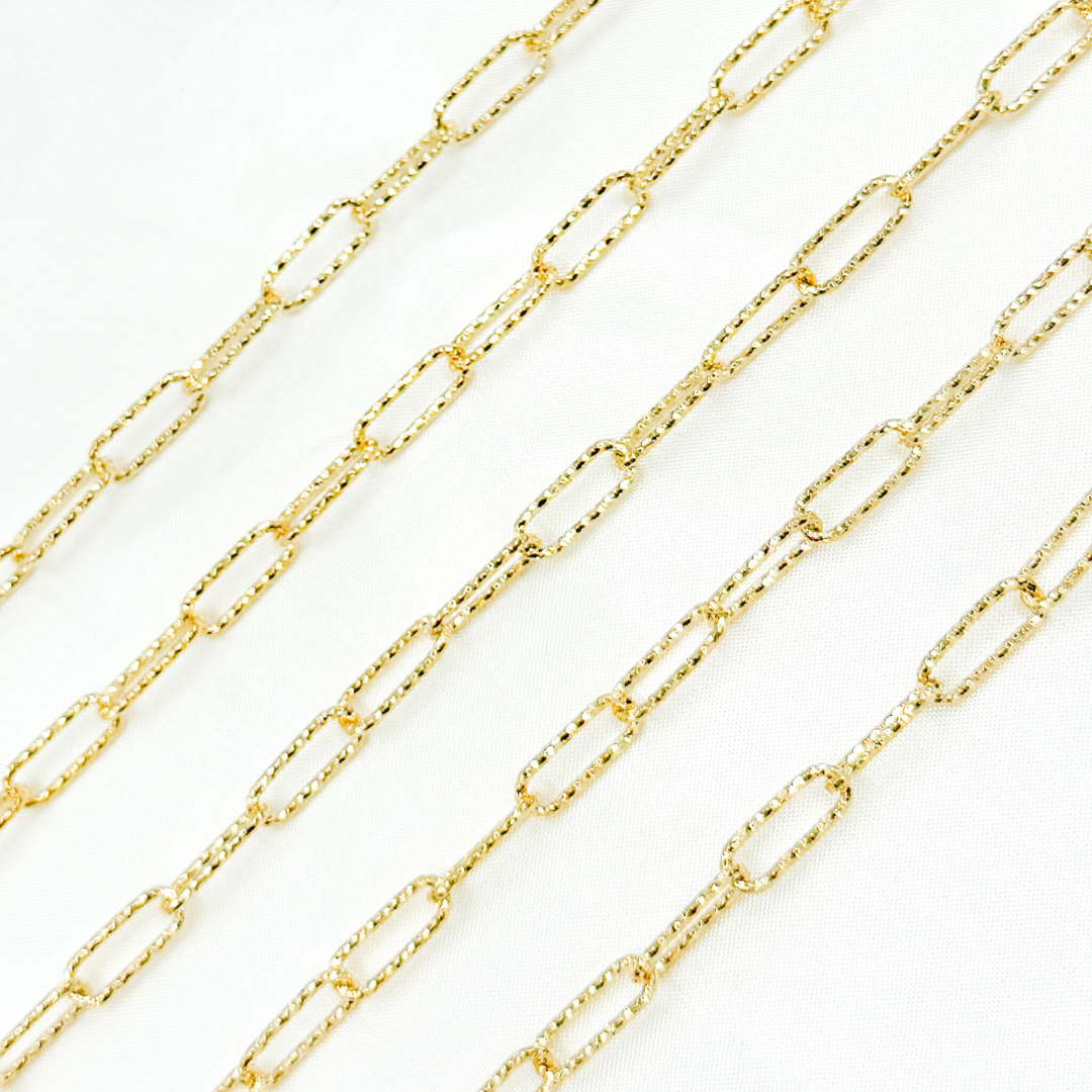 Gold Plated 925 Sterling Silver Diamond Cut Paperclip Chain. V9GP