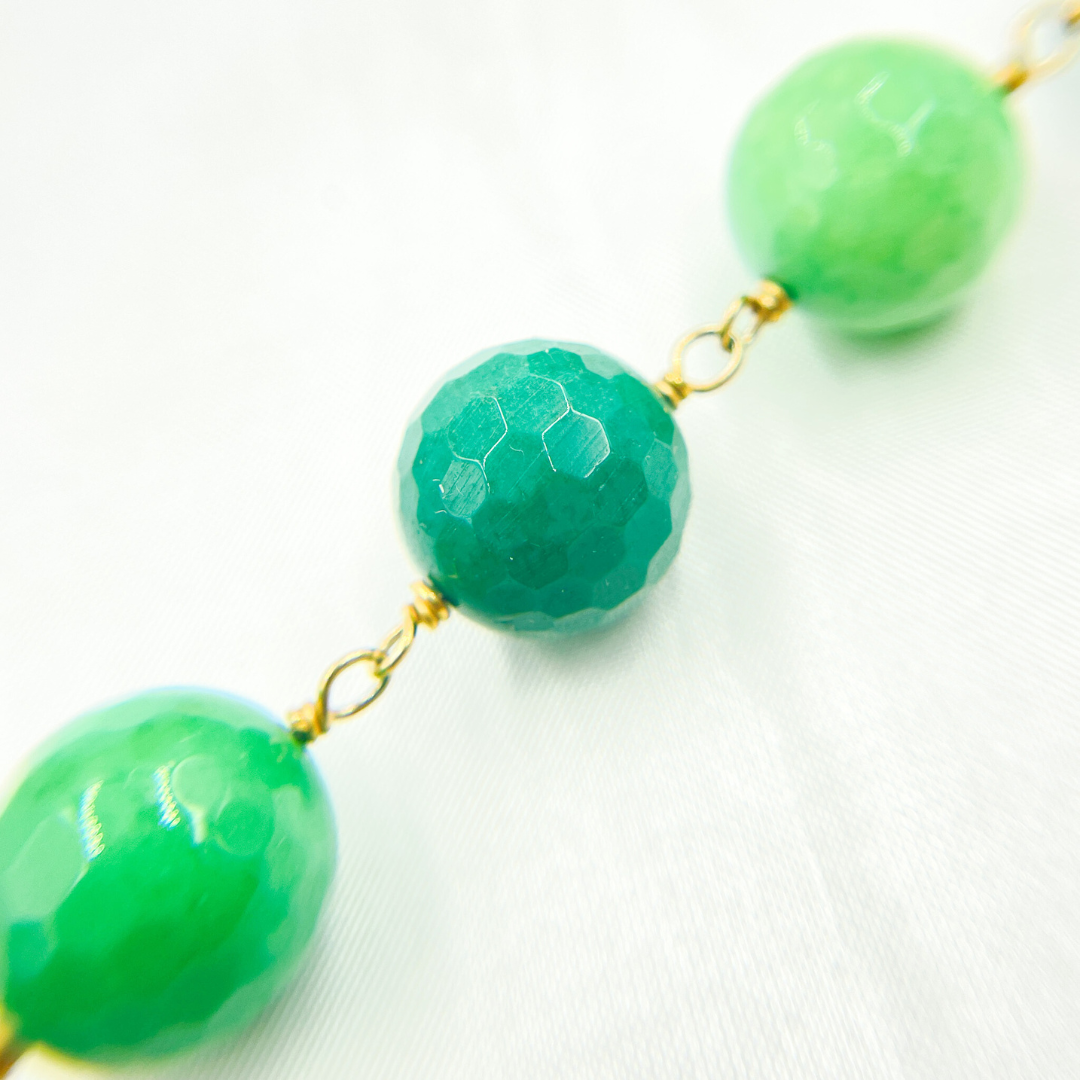 Chrysoprase Round Shape Gold Plated Wire Chain.