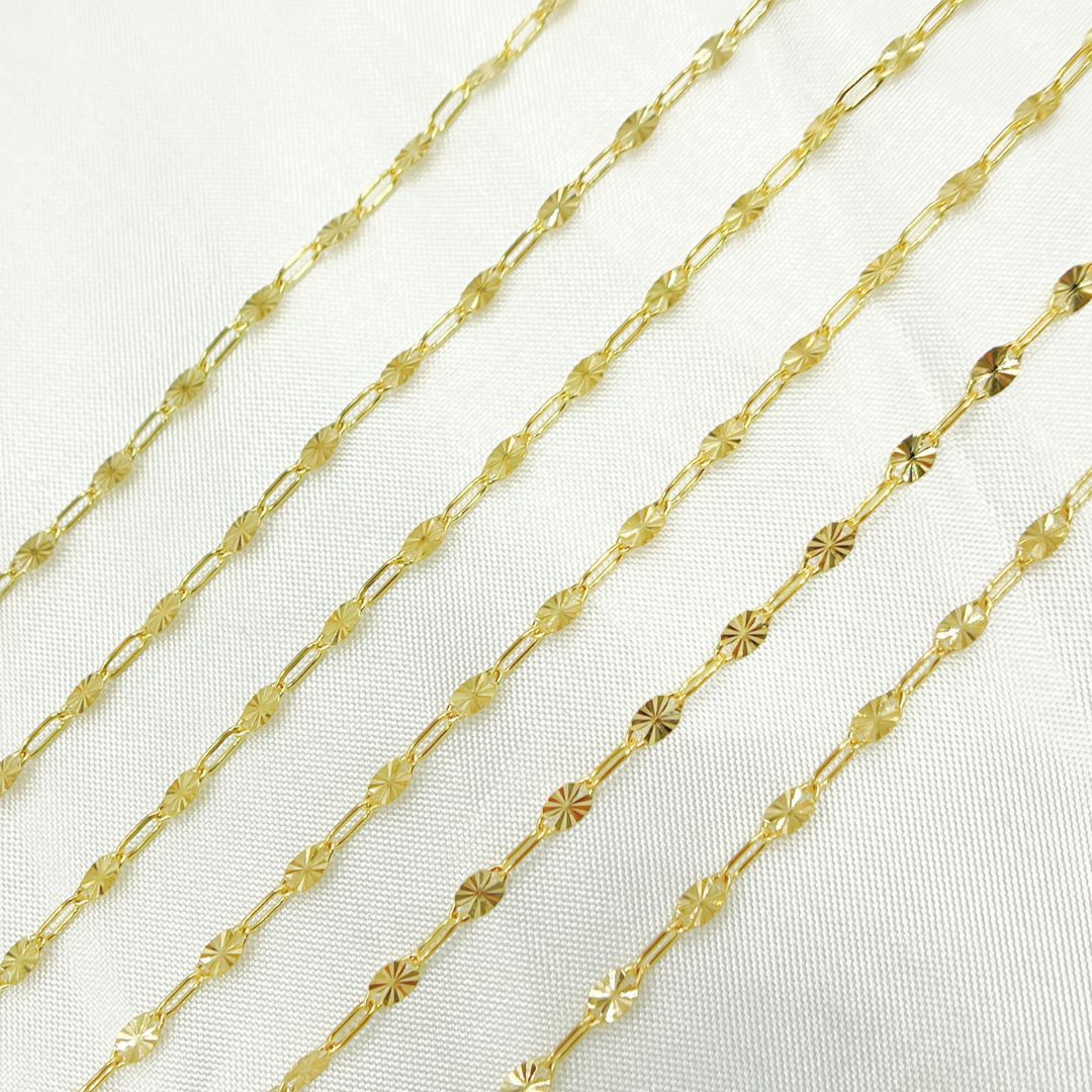 14k Solid Yellow Gold Oval Flat Link & Marina Diamond Cut Link Chain