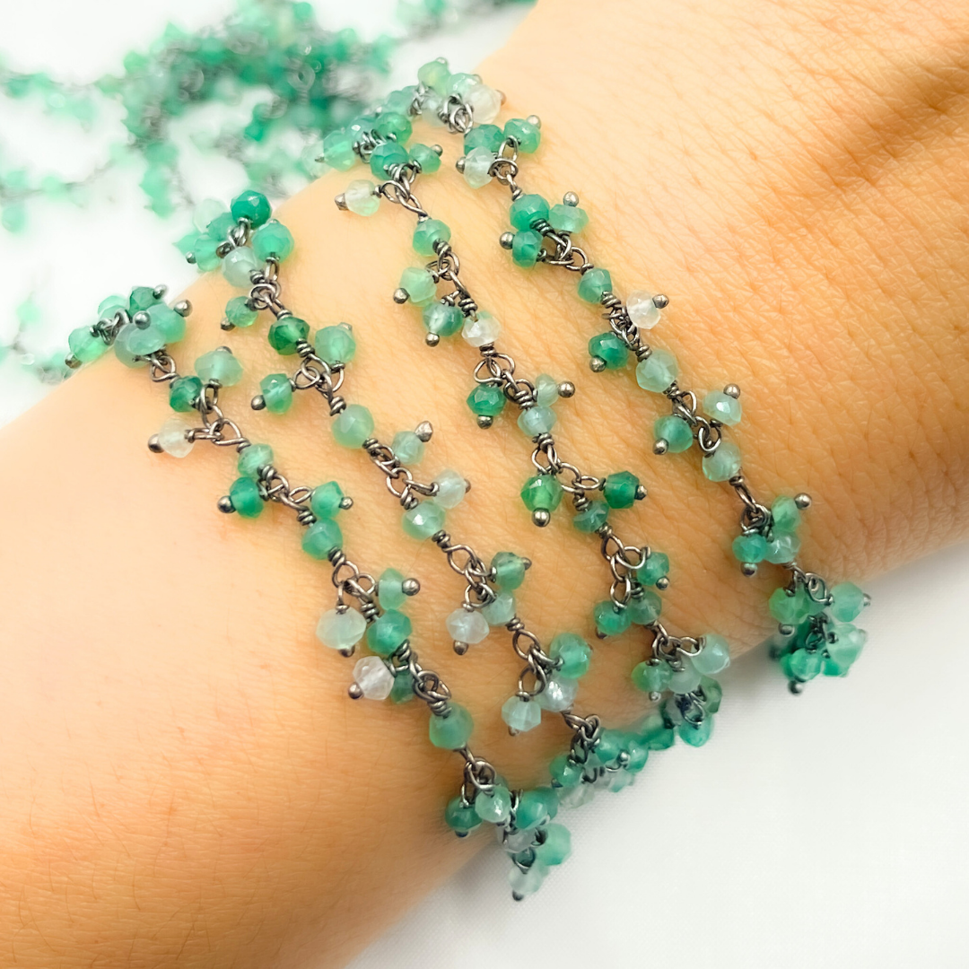 Green Onyx Cluster Dangle Oxidized Wire Chain.