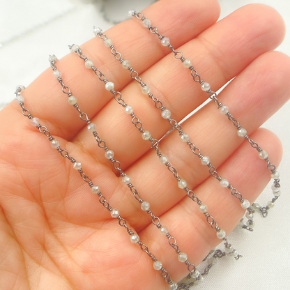 Coated Prehnite Oxidized 925 Sterling Silver Wire Chain.