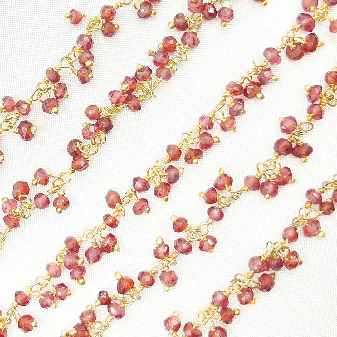 Garnet Cluster Dangle Gold Plated Wire Chain.