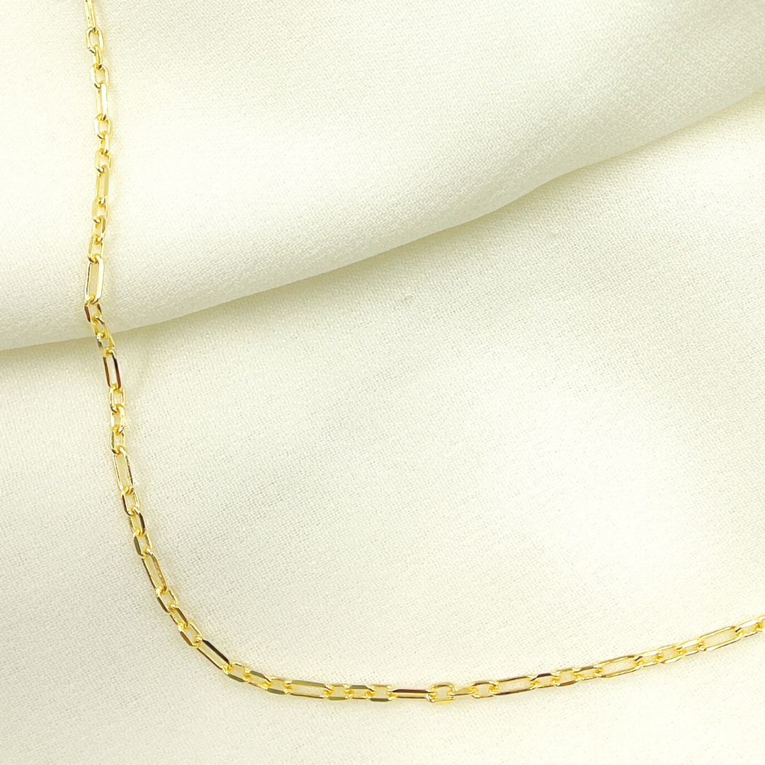 14K Solid Gold Paperclip Long & Short Link Chain