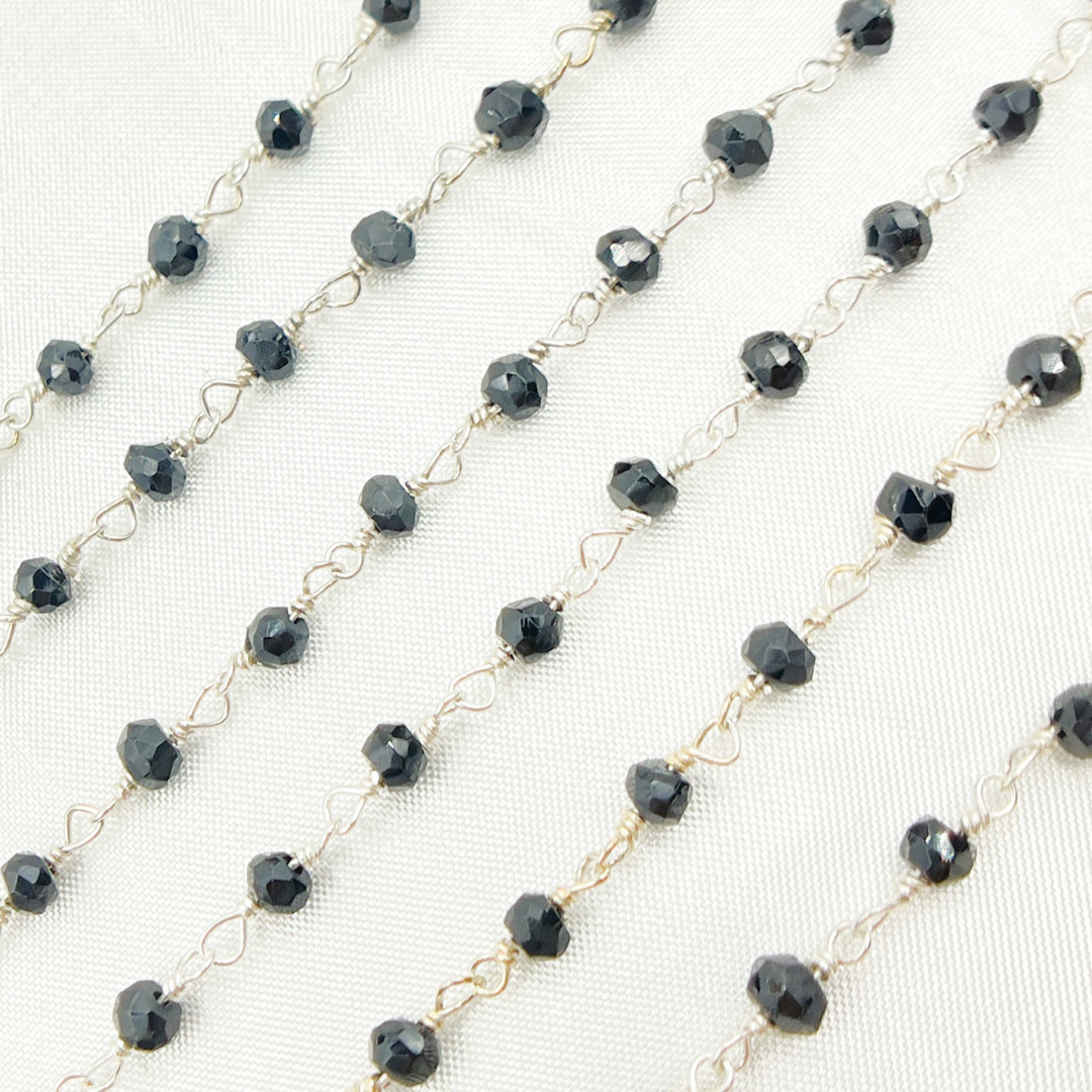 Black Spinel Sterling Silver Wire Chain