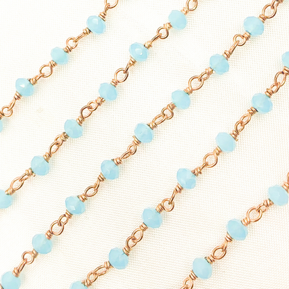 Blue Chalcedony Rose Gold Plated Wire Chain