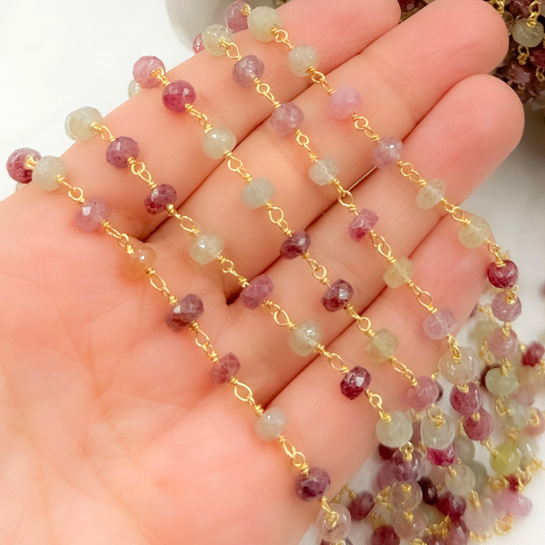 Multi Sapphire Gold Plated 925 Sterling Silver Wire Chain