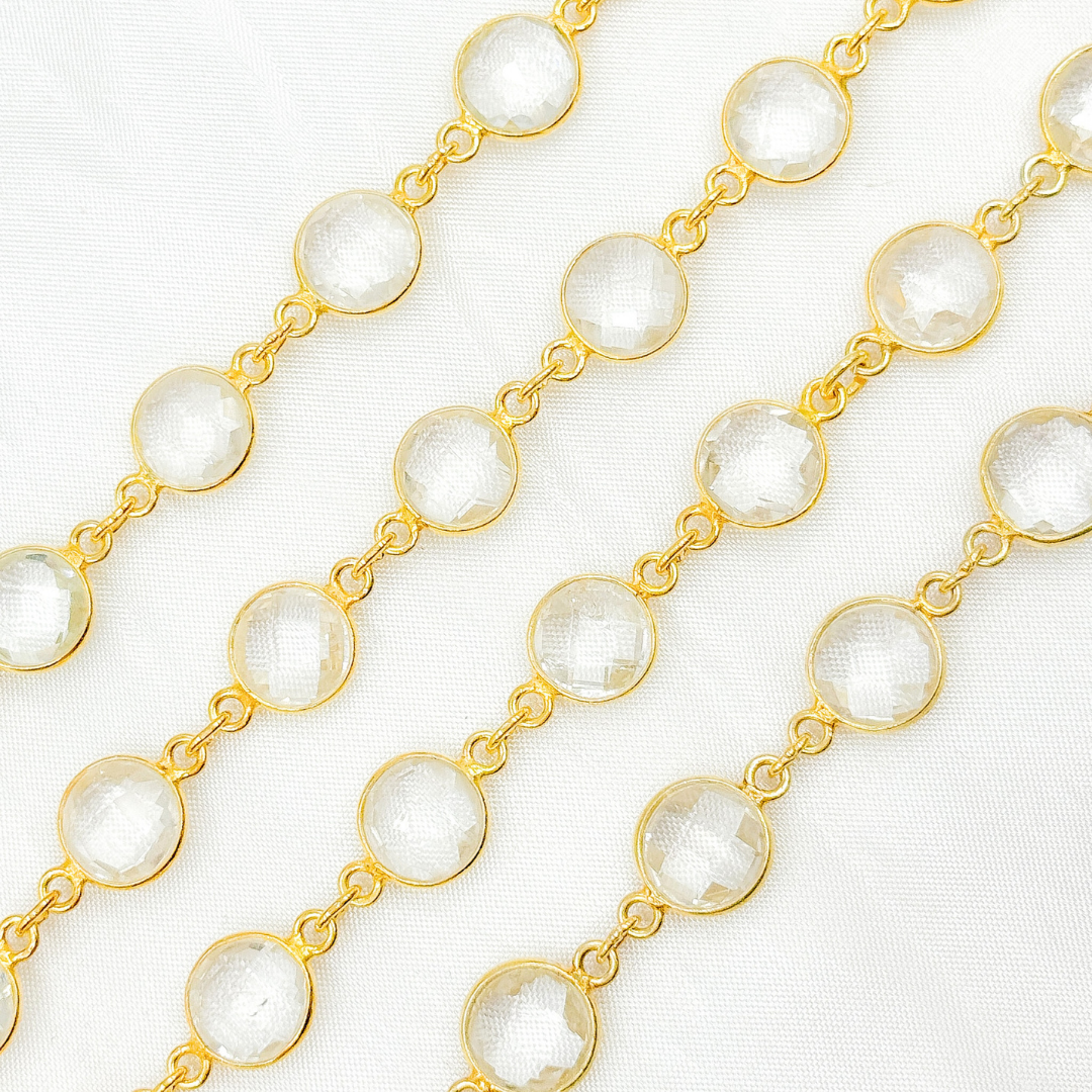 Crystal Round Shape Bezel Gold Plated Wire Chain. CR35