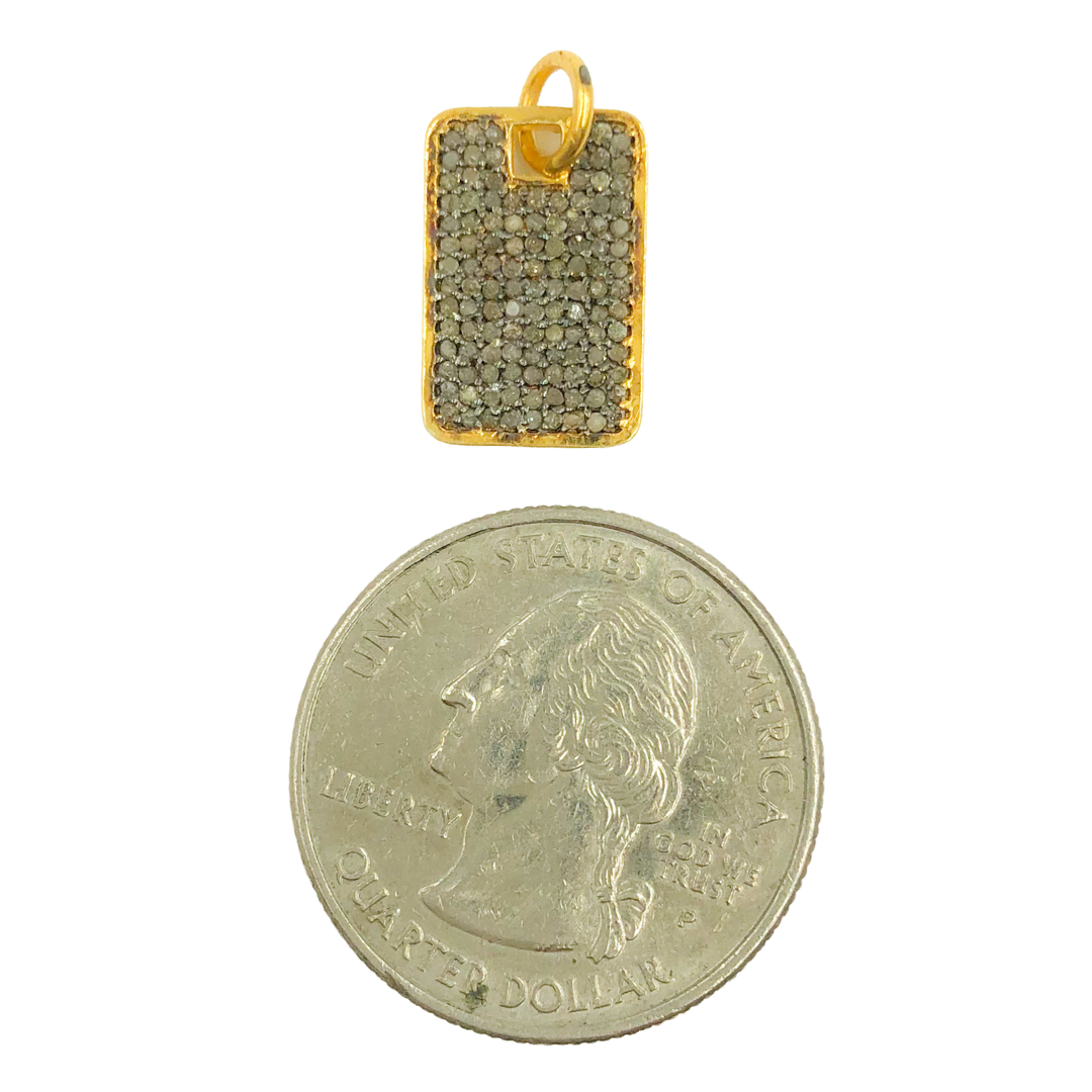 Pave Diamond Sterling Silver Rectangle Charm