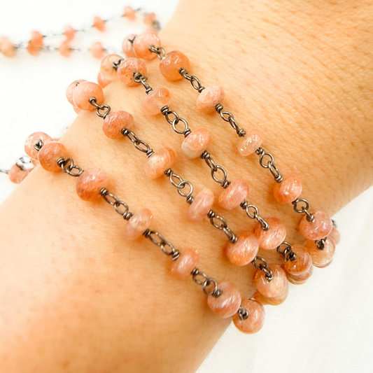 Sunstone Smooth Oxidized 925 Sterling Silver Wire Chain