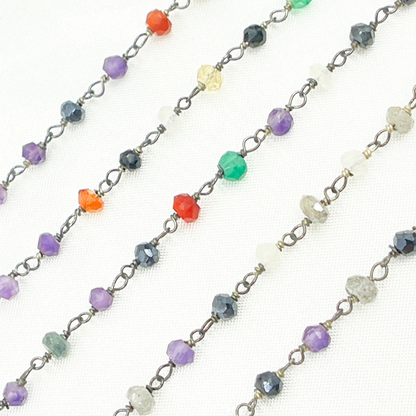 Multi Gemstone Oxidized Wire Chain.