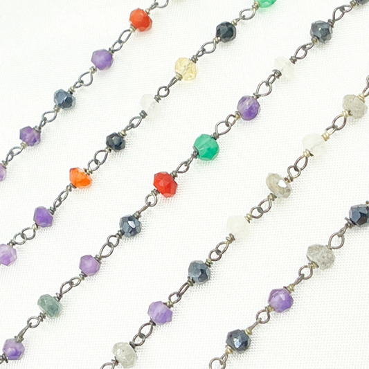 Multi Gemstone Oxidized Wire Chain.