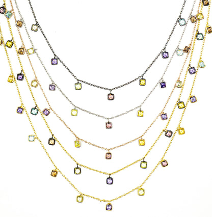 Multi Color Cubic Zirconia Square Shape Dangle Chain