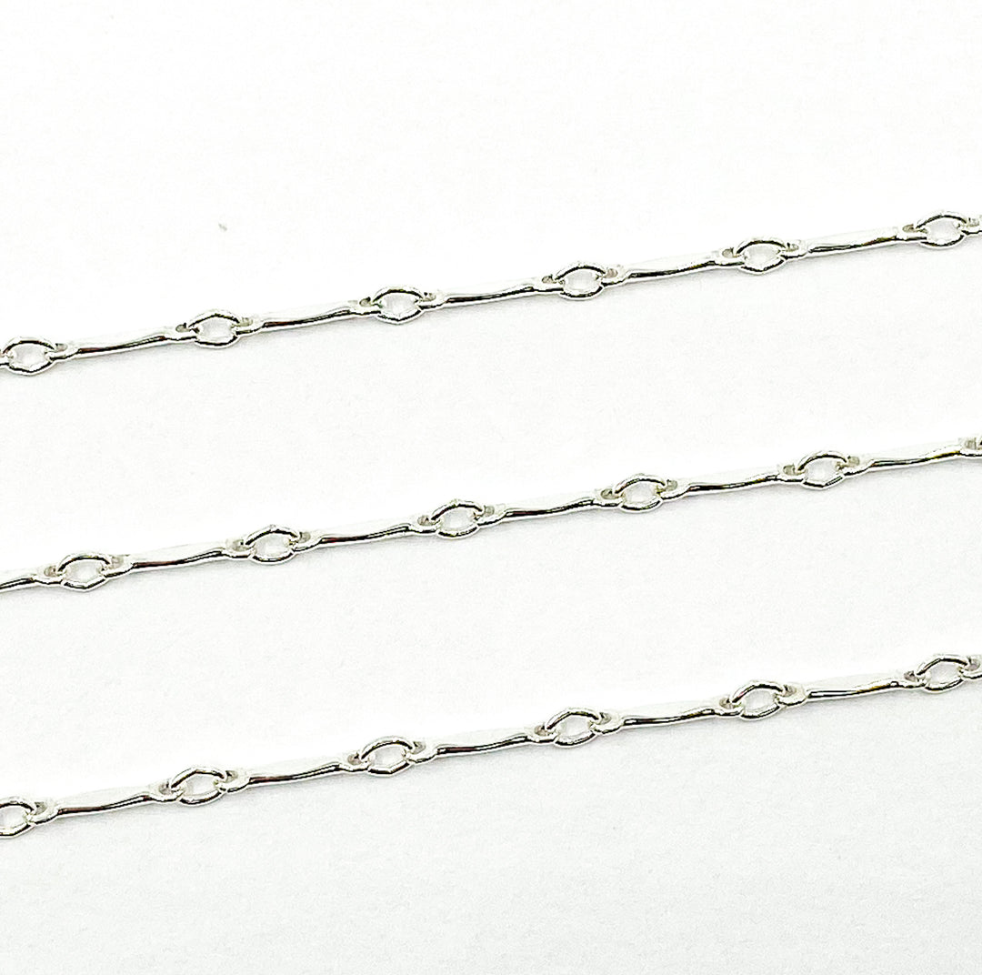 925 Sterling Silver Dapped Bar 8x1mm & Oval Link Chain. 568SS