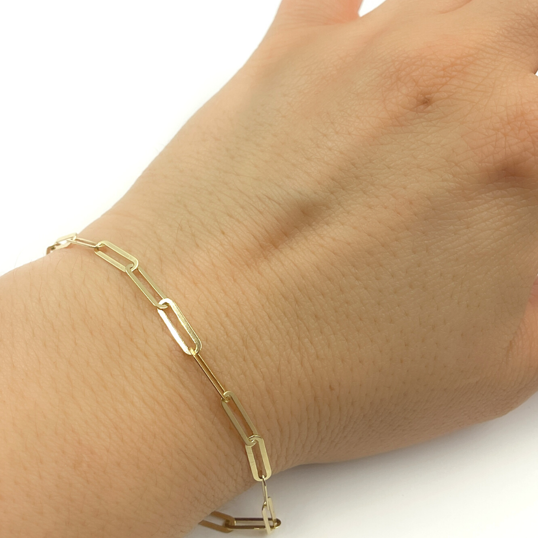 14K19 Bracelet. 14K Solid Gold Flat Paperclip Bracelet