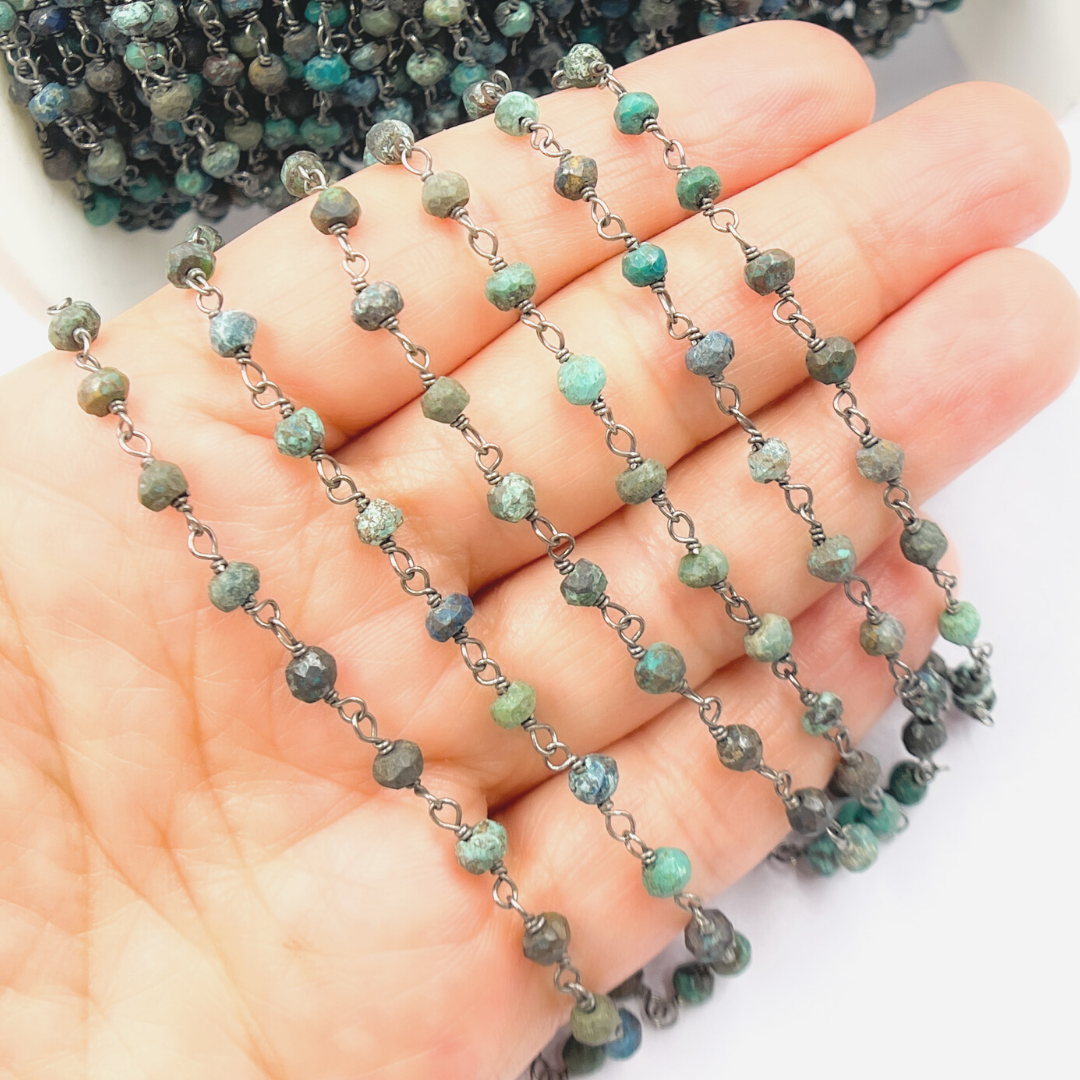 Chrysocolla Black Rhodium 925 Sterling Silver Wire Chain