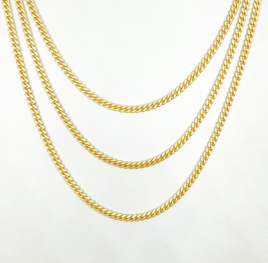 Gold Plated Matte 925 Sterling Silver Curb Chain. V76GPM