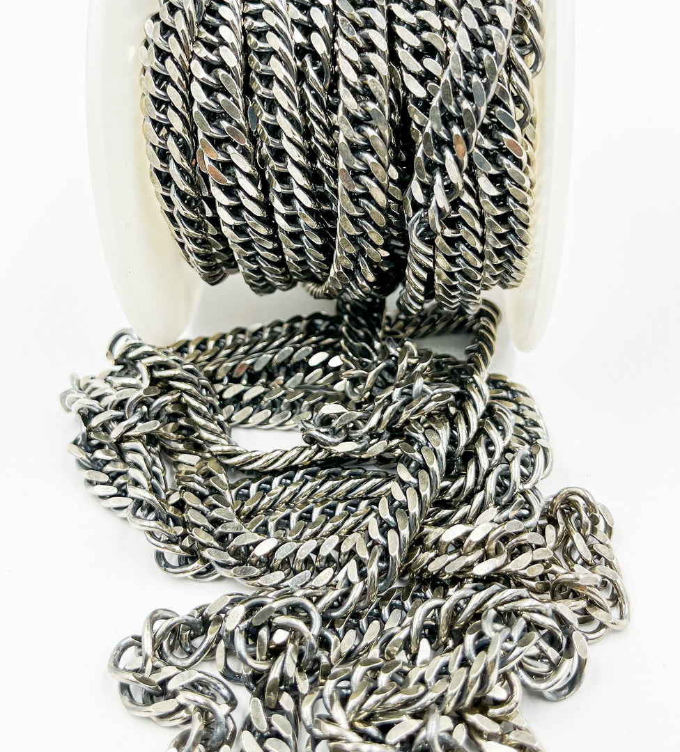 Oxidized 925 Sterling Silver Double Curb Chain. Y69OX