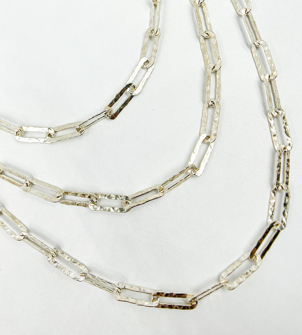 Y58HSS I 925 Sterling Silver Hammered Paperclip Link Chain. Y58HSS