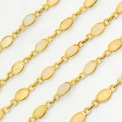 Ethiopian Opal Oval Shape Bezel Gold Plated Wire Chain.