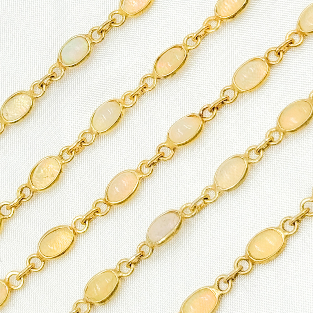 Ethiopian Opal Oval Shape Bezel Gold Plated Wire Chain.
