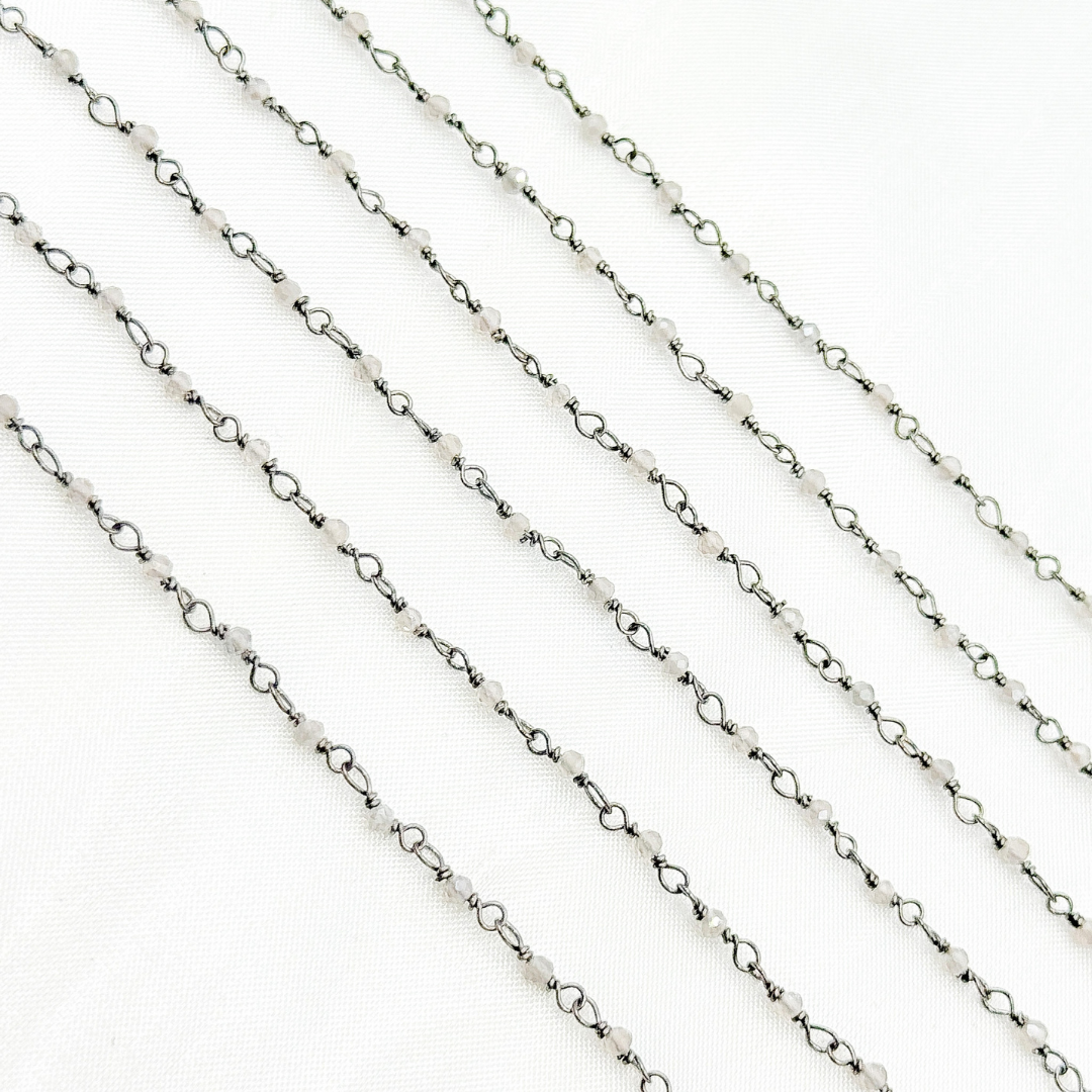 Coated Grey Moonstone Oxidized Wire Chain.
