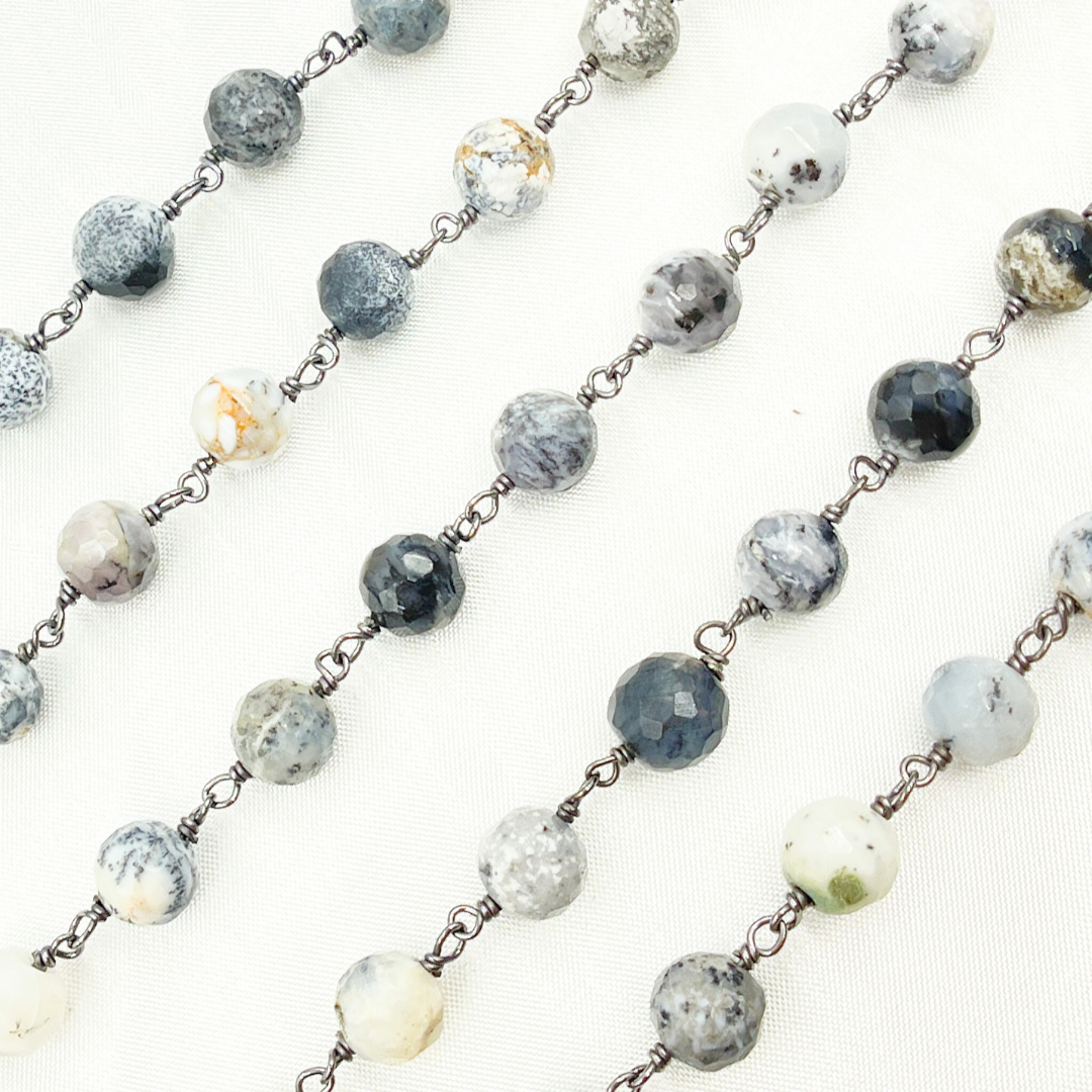 Dendrite Opal Round Shape Oxidized Wire Chain