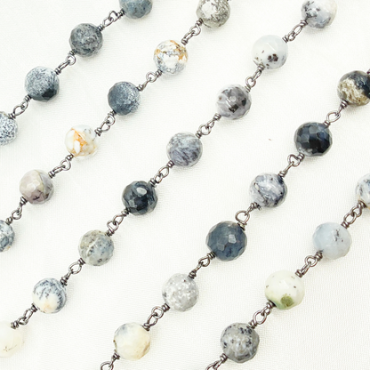Dendrite Opal Round Shape Oxidized Wire Chain