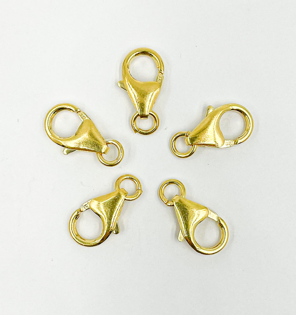 925 Sterling Silver Gold Plated 15mm Trigger Clasps. GPTC4
