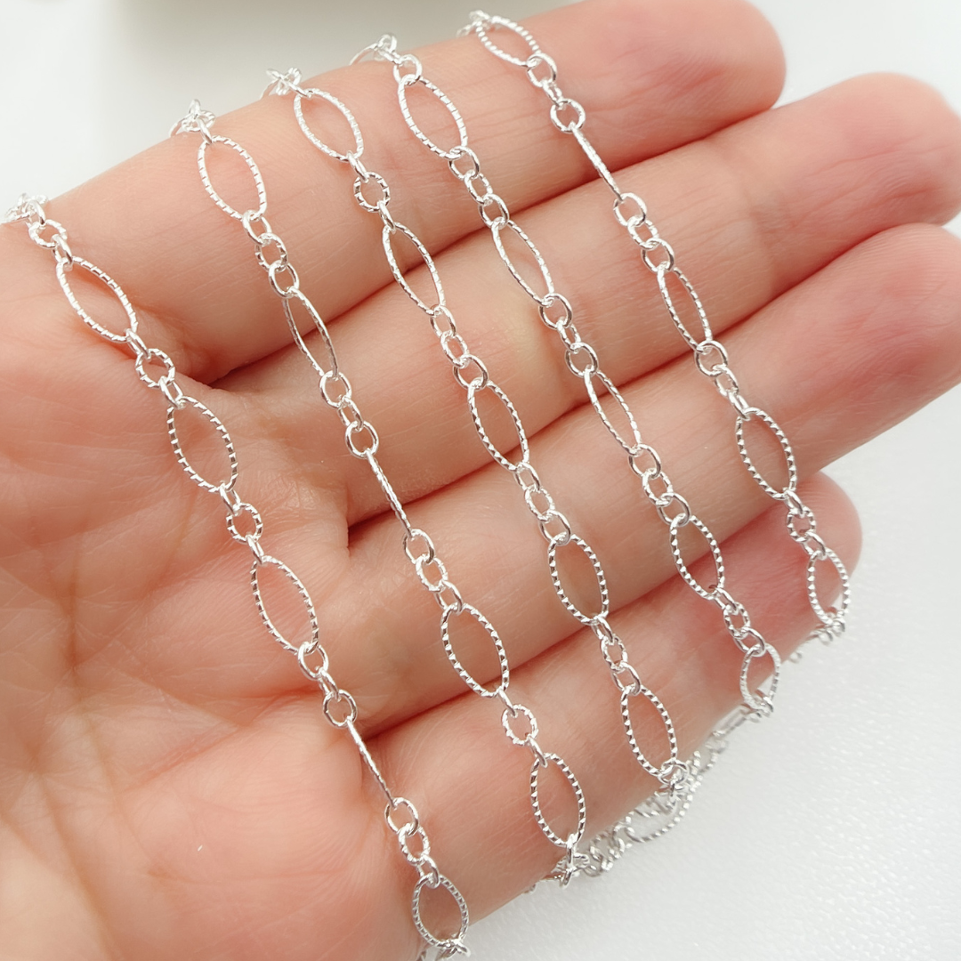 925 Sterling Silver Twisted Oval and Round Link Chain. 738TWSS