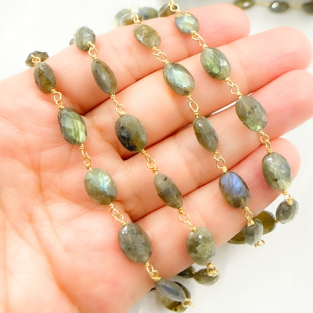 Labradorite Oval Shape Gold Plated Wire Chain. LAB81