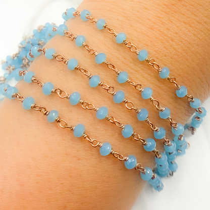 Blue Chalcedony Rose Gold Plated Wire Chain
