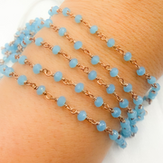 Blue Chalcedony Rose Gold Plated Wire Chain