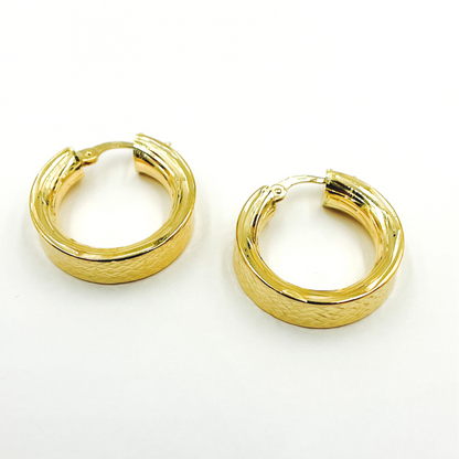 14K Solid Gold Flat Diamond Cut Hoop Earrings